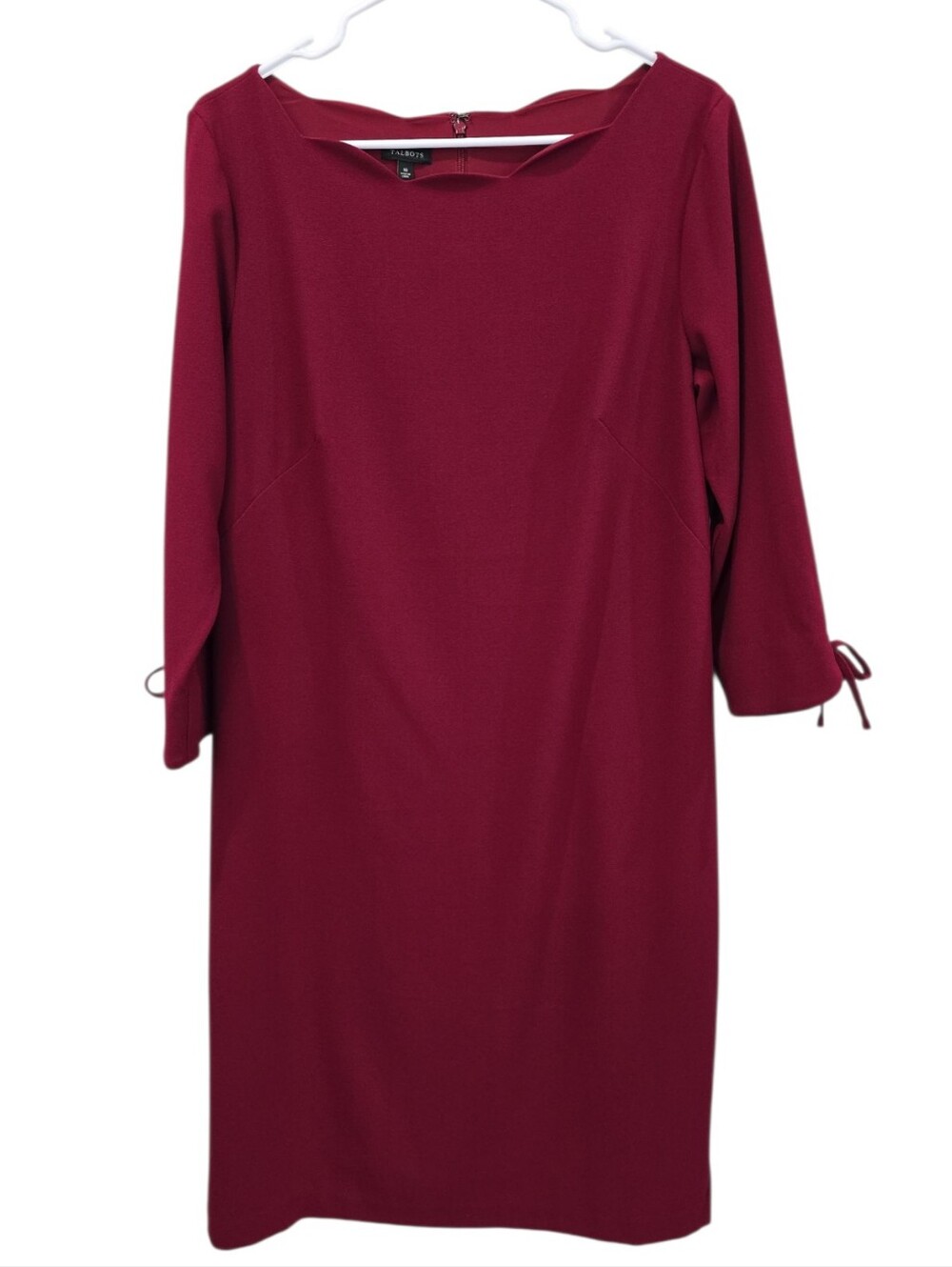 Talbots Dress Womens Sz 10 Red 3/4 Sleeve Bow Sheath Flattering NWT